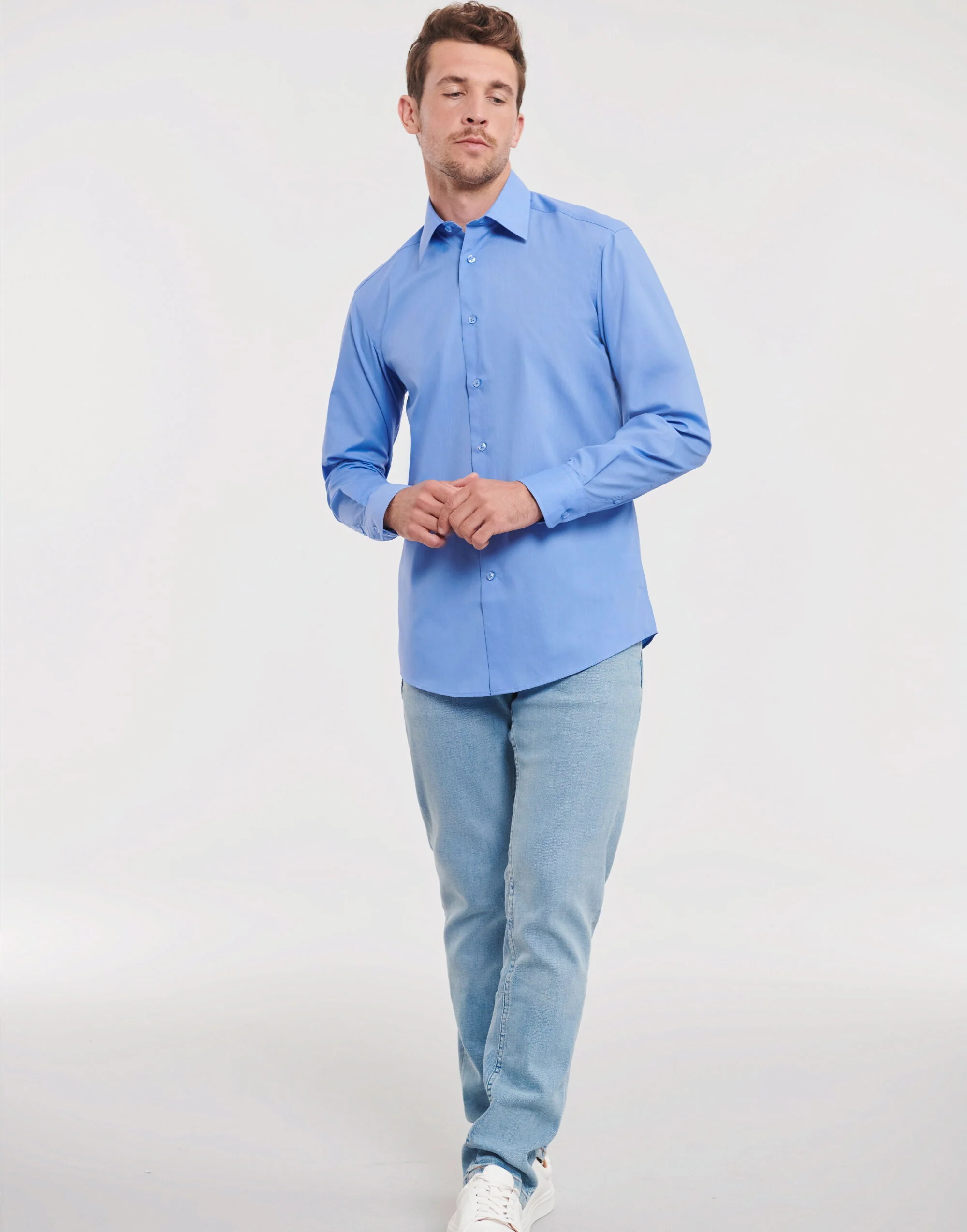 Russell Collection - Men's Long Sleeve Tailored Polycotton Poplin Shirt - 924M - Image 6